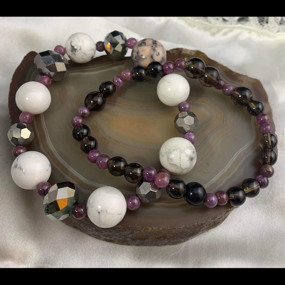 HANDCRAFTED 2 Gemstone Stretch Bracelets made for a Larger Wrist